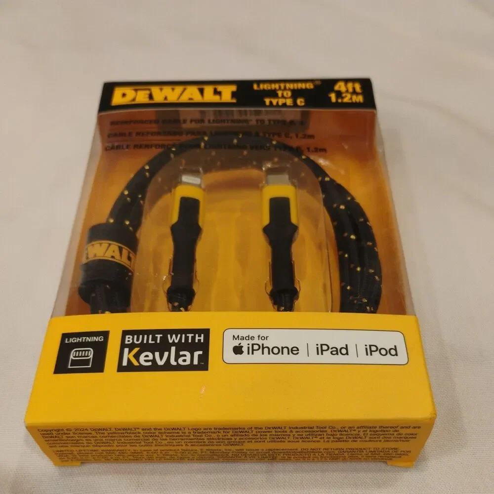 DeWalt Type C Reinforced Braided Cable For iPhone/iPad/iPod 4ft #DXMA1311357